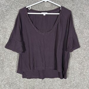 James Perse Shirt Womens 3 Purple Scoop Neck Relaxed Boxy Jersey Hi Low Tee Top